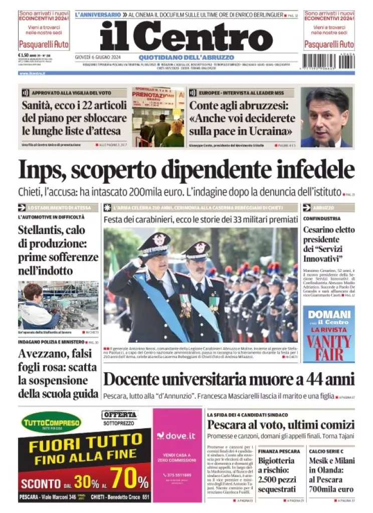 Prima-pagina-il centro-oggi-edizione-del-2024-06-06